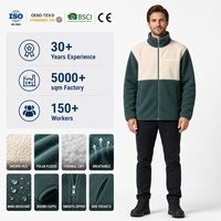 Veste polaire unisexe à blocs de couleur, logo personnalisé, fabrication OEM, 220g, fermeture éclair intégrale, col montant, poches latérales, manteau d'hiver chaud pour l'extérieur
