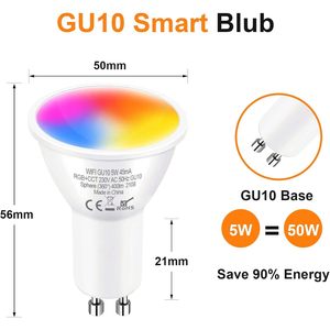 Ampoule LED intelligente Antela B10 Gu10 5W 4 Wifi RGB CCT, contrôle par application, montage au plafond, corps en aluminium - Product Image 2