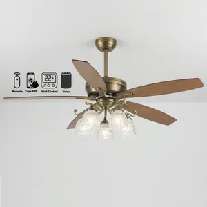 American Farmhouse Chandelier Rustic Vintage Elegant Decorative 5 Plywood Blade Indoor Bronze Ceiling Fan With Lamp