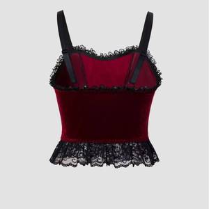 Cross-border Dark Gothic Velvet Lace-up Corset-Halloween Lace <b>Patchwork</b> Sling Tank <b>Top</b> Breathable Bustier Short 2205 Wholesale - Product Image 2