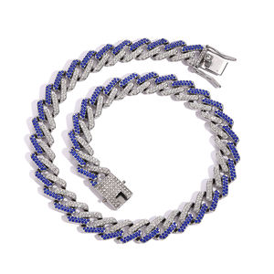 14K 925 plata esterlina Hip Hop moda Miami cubano enlace cadena collar helado 2 filas púrpura moissanita rapero joyería - Product Image 1