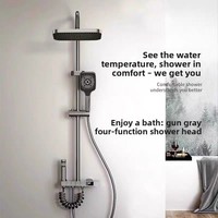 Système de robinetterie de bain thermostatique intelligent moderne avec affichage LED, en aluminium noir spatial, à touches piano, pour jets de pluie doux
