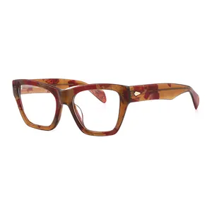 Kacamata optik kualitas tinggi untuk wanita dan pria kacamata miopi asetat buatan tangan Retro
