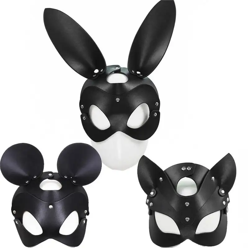 Deri seks oyuncak yüz maskesi BDSM Anime tilki kostümleri Cosplay parti fare seksi yüz maskesi seksi tavşan maskesi hayvan başlık