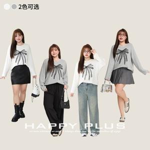 Runqi เสื้อยืดแขนยาวพิมพ์ลายโบว์สีขาวสำหรับผู้หญิงขนาดใหญ่พิเศษเสื้อ N9093ลำลองแบบถัก - Product Image 3