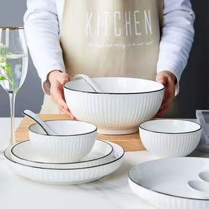 Первая поставка с завода, белая керамическая фарфоровая посуда минималистичного дизайна, безопасная для посудомоечной машины, Салатница, коммерческая вечеринка - Product Image 1