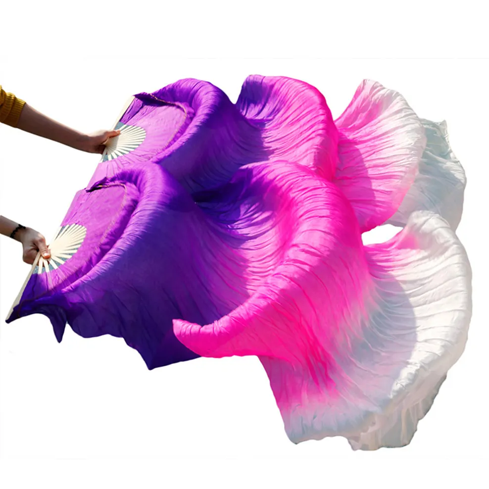 1ペア1.8m Hand MadeカラフルなFolk Art Silk Bammboo Fan Veils For Dancing Performance Stage