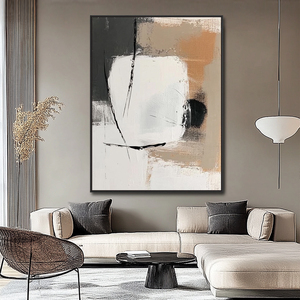 Decorazione per la casa fatta a mano linea Beige nero minimalista parete arte murale astratto Wabi Sabi pittura su tela - Product Image 3
