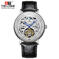 Montre mécanique automatique de luxe en cuir de haute qualité, fabriquée en usine, avec phase lunaire, étanche, tendance, personnalisée pour hommes