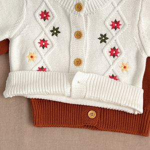 Pull cardigan en tricot brodé de style coréen pour bébé fille Angou Spring, nouveau modèle rétro, haut d'automne - Product Image 4