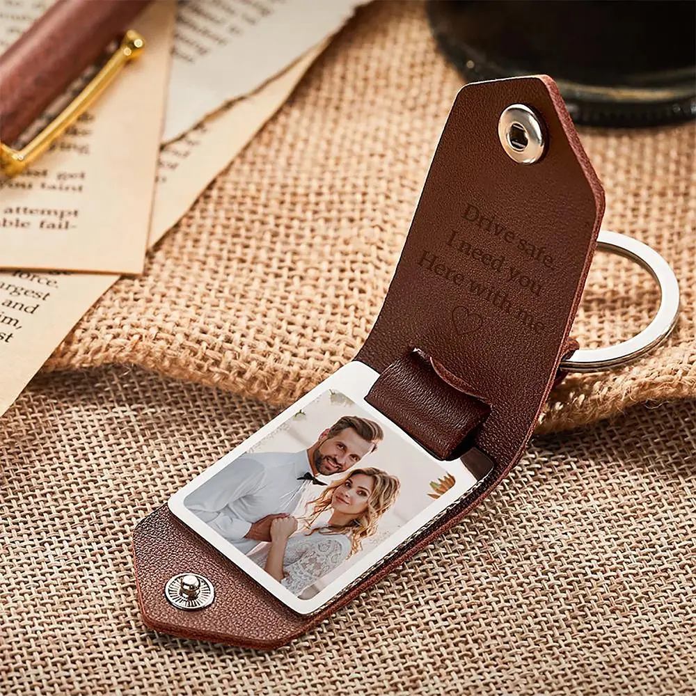 DY maman papa fête des pères cadeau personnalisé Mini porte-cadre Photo personnalisé porte-clés Photo en cuir