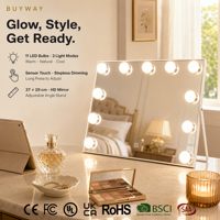Miroir de maquillage éclairé en bois blanc avec lumières, 37 cm, angle réglable, 3 modes de couleur, variateur d'intensité, capteur tactile