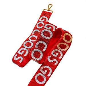 CRYSTAL CRAFT Red Vintage Eco-Friendly Beaded <b>Strap</b> with Custom Text Fashionable Trendy Handbag Accessory - Product Image 1