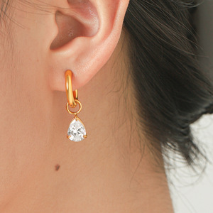 Pendientes de Aro de Zirconia Blanca Altamente Pulidos, Resistentes al Deslustre, Impermeables, de Acero Inoxidable, Circulares, Accesorios Diarios para Mujer - Product Image 2