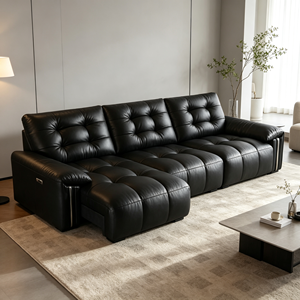 Sofá Seccional Moderno en Forma de L de Cuero PU Negro con Diseño Acolchado y Patas de Metal para Sala de Estar - Product Image 4