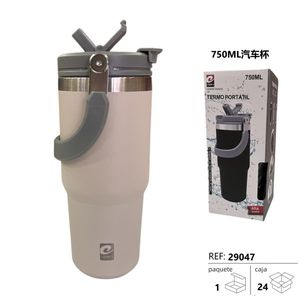 Gobelet écologique 750 ml en acier inoxydable, portable, avec poignée et couvercle - Product Image 1