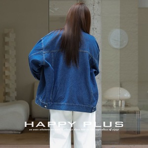 Chaqueta Vaquera Holgada Happy Plus para Mujer, Talla Grande, Otoño, Color Sólido, Algodón, Retro, Azul N8535 - Product Image 2