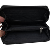 Portefeuille long à pression en PU noir pailleté avec imprimé ruban, plusieurs emplacements pour cartes, unisexe, doublure en polyester, sensibilisation au cancer du sein