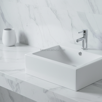 Lavabo Carré Moderne en Céramique Écologique Effet Pierre, Semi-Encastré, OEM/ODM, avec Vidange pour Appartements et Hôtels