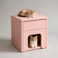 Table de chevet carrée 2-en-1 pour chat avec tiroir et porte arquée, en panneau imperméable, vert menthe/rose/bleu ciel, 38x38x45 cm, YAOYUE