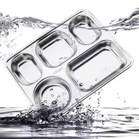 Vente en gros Assiette à dîner à 5 compartiments Boîte à bento carrée en acier inoxydable 304 Plateau à déjeuner divisé avec couvercle