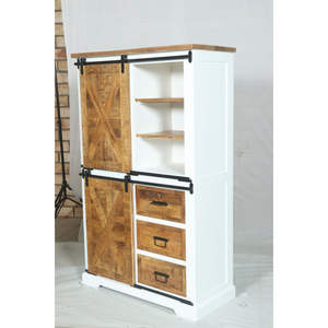 Armoire de rangement Muro en bois blanc et naturel avec portes coulissantes et organiseur de tiroirs - Product Image 5