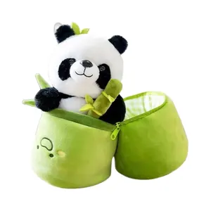 热卖竹筒熊猫抱竹毛绒玩具大熊猫现代简约北欧风格儿童礼品