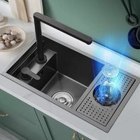 Évier de cuisine intelligent multifonction numérique en acier inoxydable SUS 304 avec cascade et technologie Nano
