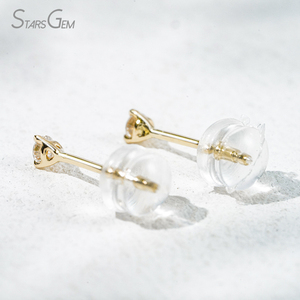 Pendientes de oro amarillo de 10k con diamantes cultivados en laboratorio de 2.3mm, 3 puntas, pendientes de oro de 10k con diamantes cultivados en laboratorio - Product Image 3
