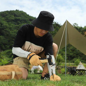 Gants d'extérieur résistants à la chaleur, en cuir kaki, ignifuges, fermeture auto-agrippante, unisexes, isolés pour barbecue, soudage, cuisine - Product Image 2