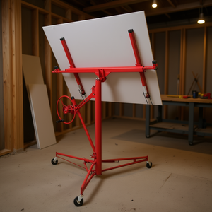 Lève-panneaux pour cloisons sèches, 16 pieds, manuel, capacité de 150 lb, équipement de construction avec roulettes pivotantes et roues verrouillables - Product Image 2