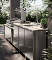 Armoires de cuisine personnalisées fabriquées en Chine, prêtes à assembler, armoires de cuisine extérieures en acier inoxydable avec barbecue