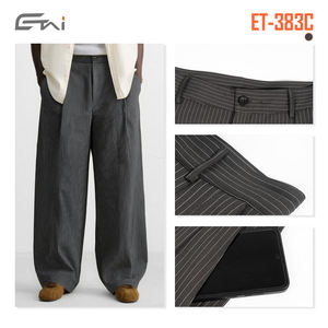 Traje a rayas de alta elasticidad para hombre, ropa de calle, pantalones de pierna ancha, pantalón holgado de gran tamaño, tela a rayas plisada antiarrugas - Product Image 2