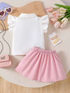 Conjunto de <span class=keywords><strong>Falda</strong></span> y Camisa <span class=keywords><strong>Blanca</strong></span> con Lazo Rosa para <span class=keywords><strong>Niña</strong></span> de 1 Año, Estilo Casual y Dulce para Verano - Product Image 2