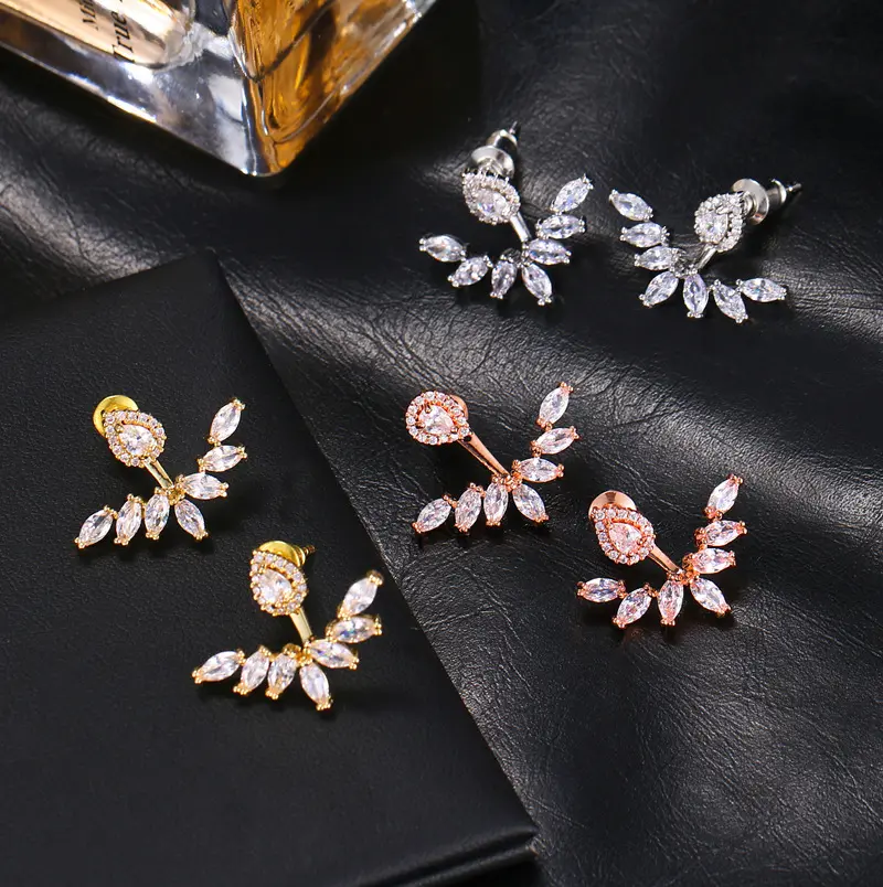 LUOXIN Brass Front Back CZ Fashion Stud and Ear Cartilage Cuff Earrings Set