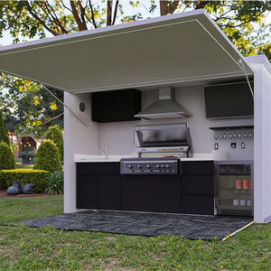 Aangepaste Buitenkeuken Bbq Eiland Gebouwd In Gootstenen En Bbq Grill Met Afsluitbare Wielen En Onafhankelijke Diepvriezers - Product Image 6