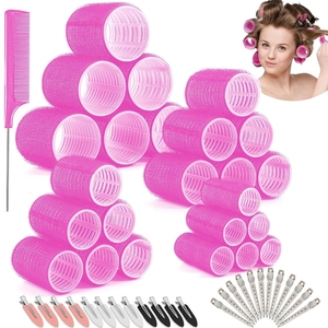 Venta al por mayor sin calor aire flequillo rizador de plástico de nylon rodillos para el cabello con pinza para el cabello 50 Uds rodillos para el cabello rizadores conjunto - Product Image 1