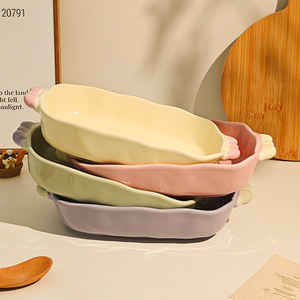 Eastern Rock Ins Style Korean Sugar <strong>Bean</strong> Color Blocked <strong>Ceramic</strong> <strong>Baking</strong> Tray Oven Microwave Safe <strong>Baking</strong> Cheese Baked Rice Plate - Product Image 3