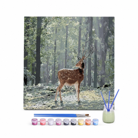 Kit de Peinture par Numéros DIY 40x50cm, Toile Pré-imprimée, Ensemble de Peinture Cerf et Forêt, Art Mural pour Adultes Débutants, Décoration Intérieure
