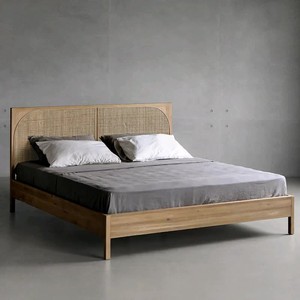 <span class=keywords><strong>Cama</strong></span> Doble Queen-Size de Madera Maciza de Estilo Japonés Wabi-Sabi <span class=keywords><strong>Minimalista</strong></span> Moderno con Tejido de Ratán, Procedente de China - Product Image 1
