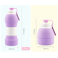 Bouteille d'eau pliable en silicone sport mignonne 580 ml, écologique, grande capacité, portable pour usage extérieur