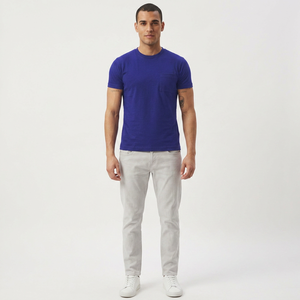 T-shirt à manches courtes en coton pur bleu royal avec poche avant, col rond, impression de logo personnalisé, t-shirts en microfibre - Product Image 1