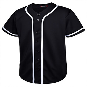 Camiseta de Béisbol Negra Unisex con Media Abertura de Botones, Absorbe la Humedad, Transpirable, UPF 50+, Talla Grande, Corte Regular, con Nombre del Jugador Impreso - Product Image 1
