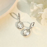 Boucles d'oreilles pendantes en acier inoxydable, forme ovale, zircon blanc, pour femmes, accessoires, bijoux