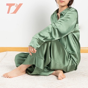 Ensemble de pyjama en satin de soie pour femmes de haute qualité personnalisé, manches longues, vêtements de <span class=keywords><strong>nuit</strong></span> décontractés, vêtements de maison, vêtements de <span class=keywords><strong>nuit</strong></span>, 2 pièces, approvisionnement ODM - Product Image 5