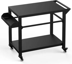 Four à pizza mobile en acier au carbone à deux étagères Table <span class=keywords><strong>Grill</strong></span> Chariot à manger Multi-Food <span class=keywords><strong>Prep</strong></span> Chariot de jardin extérieur - Product Image 1