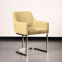 Chaise de salle à manger en cuir véritable et acier inoxydable de luxe léger, design de créateur, avec accoudoirs, pour villa, salon de thé