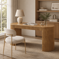 Bureau d'écriture Japandi de luxe moderne, console en bois rainuré avec extrémités courbées pour projets de villas et d'hôtels