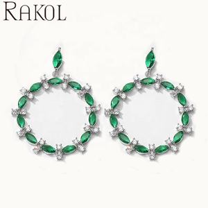 Boucles d'oreilles RAKOL EP5410 rondes en zircone plaquées or véritable, argent de haute qualité pour femmes - Product Image 1