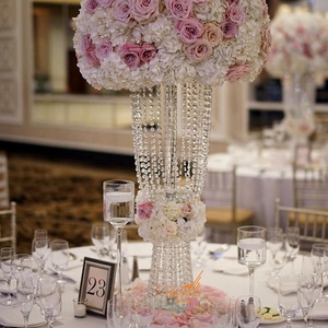 <strong>Wedding</strong> <strong>Table</strong> <strong>Top</strong> <strong>Decorations</strong> Round Shape Flower Arrange Centerpieces Glass Hanging Crystals Flower Stands Wholesale - Product Image 3